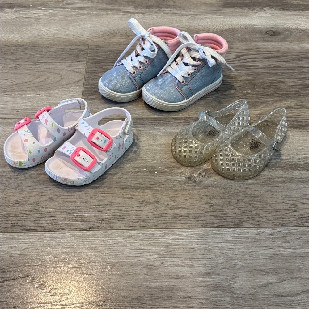 Set of Three Baby Shoes - Pink, Blue, Clear